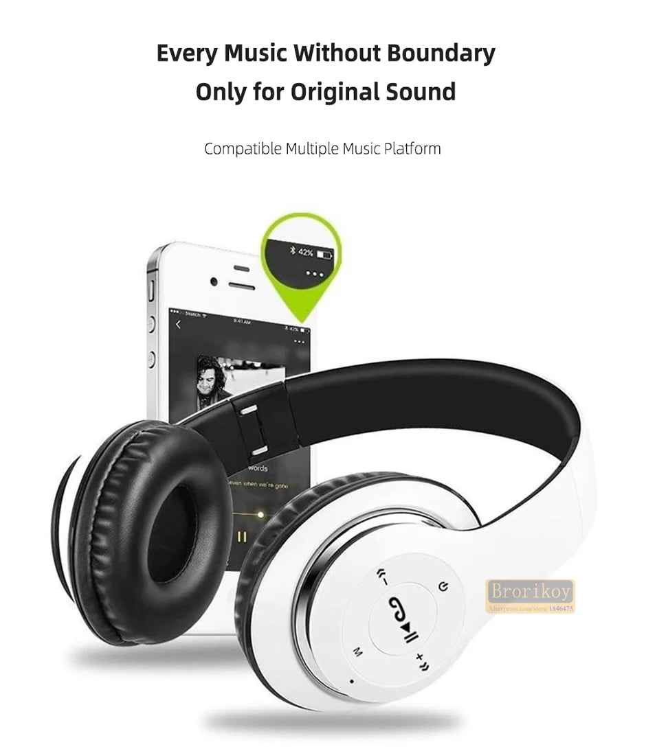 Handsfree Wireless Headphones Noise Canceling Headphone memory Card Earphone P47 headset Bluetooth Head Phone for iPhone Huawei