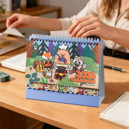 Small Desktop Calendar 2026 Cartoon Capybara Schedule Organizer 12 Months Stand Up Calendar for Friends Family School Workplace