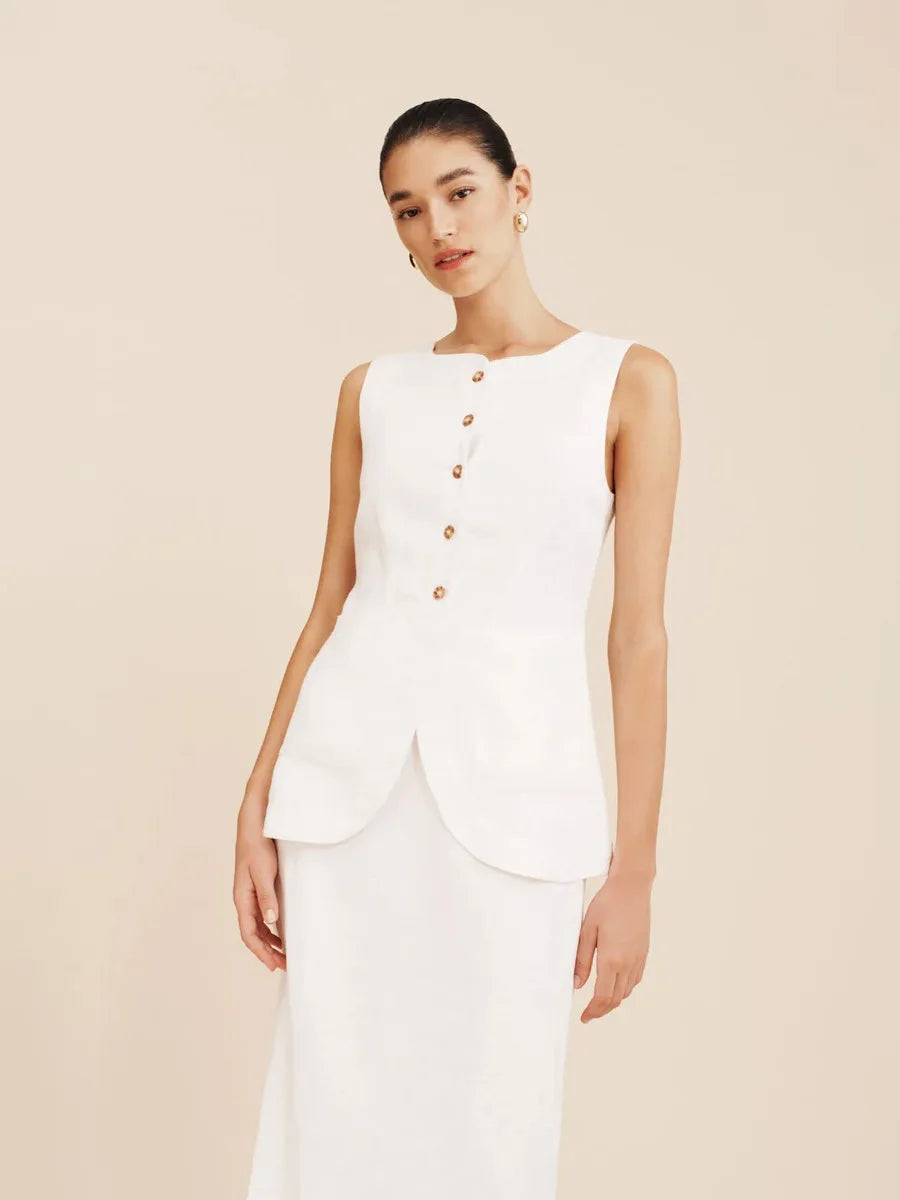Bornladies Women's Sleeveless Vest High Waisted Skirt Set Spring Summer New Linen Casual Suit Fashion Office Lady Vest Set