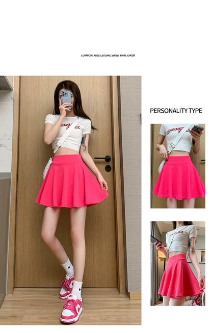 Summer Women's Skirts Fashion Sexy Mini Elastic Pleated Sun Skirts For School Girl Uniform Korean Black High Waist Tennis Skirts