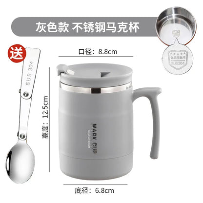 Stainless Steel Mug – Insulated Coffee Travel Mug with Lid and Spoon for Office Use