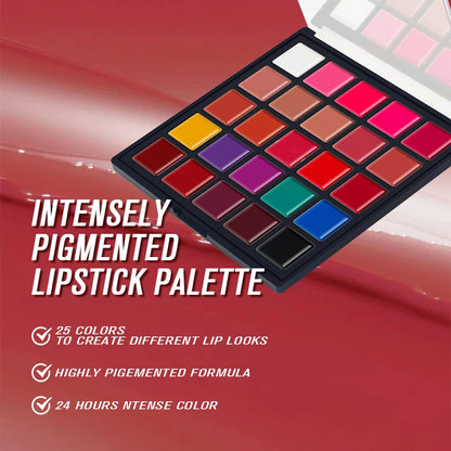 25-Color Matte Lip Palette – Highly Pigmented, Smooth & Blendable, 2-in-1 for Lips & Cheeks, Compact Makeup Palette, Long-Wear