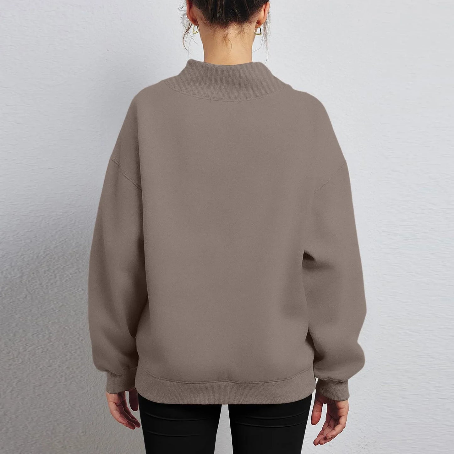 Fashionable Loose High Neck Long Sleeved Solid Color Hoodie for Lady Lazy Style Basic Casual Commuted Pullover Top