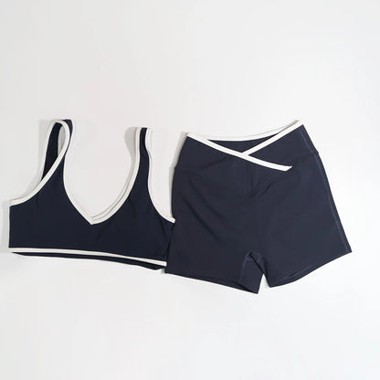 New Summer Women's Fashion Yoga Sports Bra Set (2-Piece) with Fitness Yoga Outfit Color-Blocked Fitness Two-Piece Set Female
