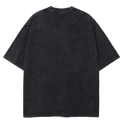 Men Streetwear Tshirt Japanese Naruto Anime Graphic T-Shirt Cotton Harajuku Washed T Shirt Summer Hip Hop Tops Tees Black