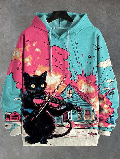 2026 Men's Hoodies Funny Cat Dinosaur UFO Art 3D Printed Cartoon Sweatshirt Men Women Tracksuit Oversized Casual Street Y2k Coat