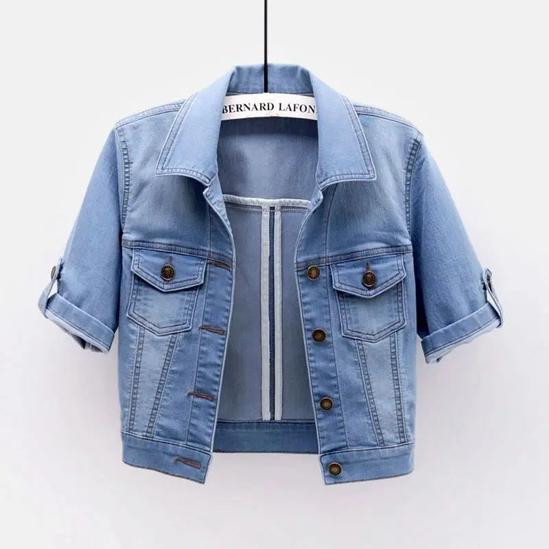 2025 New Spring Summer Women Short Denim Jacket  Fashion Slim Jeans Cape Coat