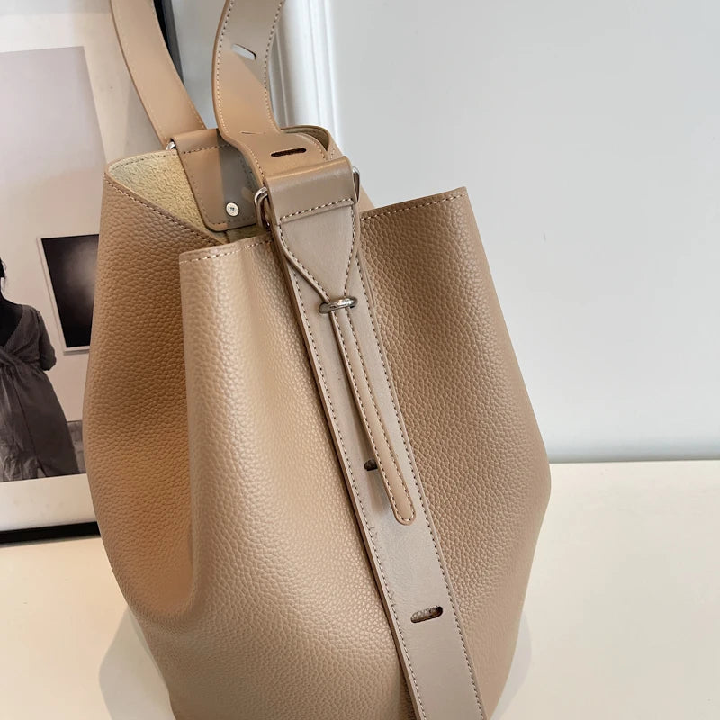 Leather Shoulder Bag - Small Solid Color Korean Fashion Baguette Style Purse