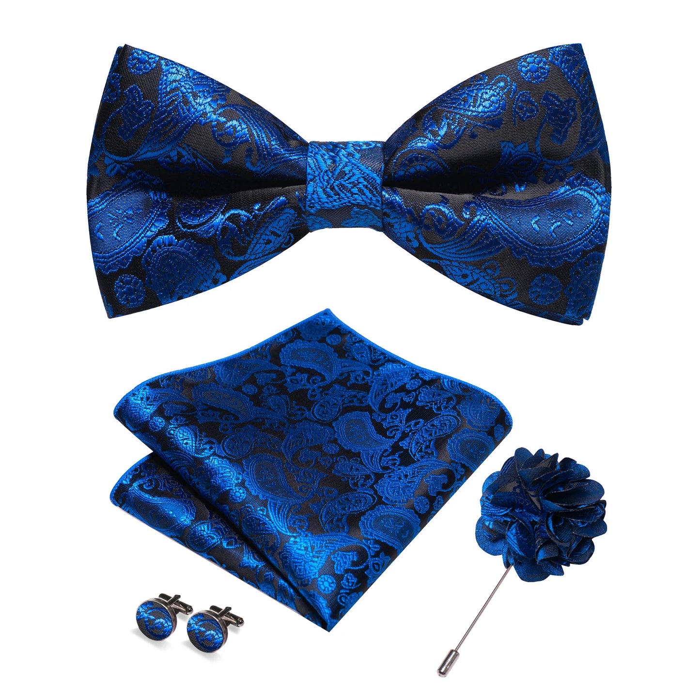 Champagne Silk Jacquard Paisley Bow Tie Set - Pre-tied Bowtie Brooch Hanky  Cufflinks for Weddings  Business