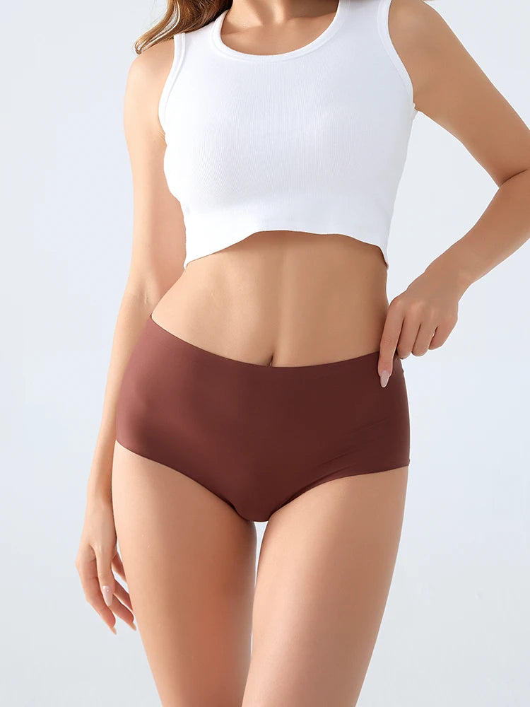 4PCS/SET Plus Size Underwear Women's Panties Ice Silk Solid Color Ladies Seamless Underpants High Waist Sexy Breathable Lingerie