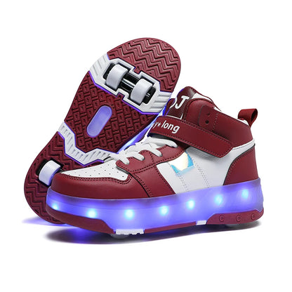 Girls Roller Skate Shoes - Pink Lighted Skates With Hook And Loop Closure