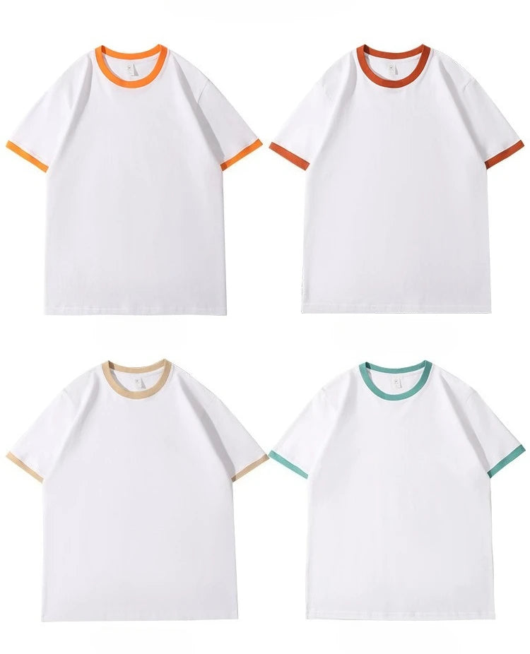 210G Heavy Cotton Men's T-shirt Edge-bumping O-Neck Short-sleeved Man T shirt Contrasting Color Splicing Men T-shirt Tops Tees