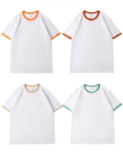 210G Heavy Cotton Men's T-shirt Edge-bumping O-Neck Short-sleeved Man T shirt Contrasting Color Splicing Men T-shirt Tops Tees