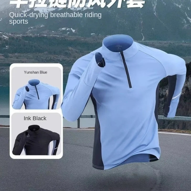 Men's Running Shirt - Quick Dry Long Sleeve Sportswear with Half Zipper for Autumn Winter