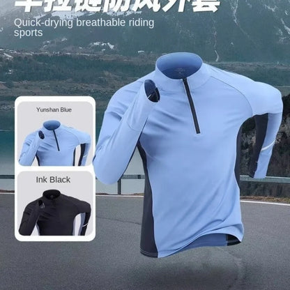 Men's Running Shirt - Quick Dry Long Sleeve Sportswear with Half Zipper for Autumn Winter