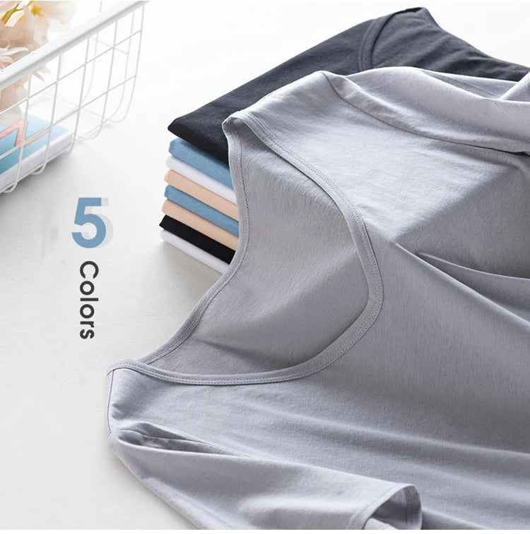 Women's V-Neck T-Shirt – Silk-Linen-Cotton Solid Summer Tee