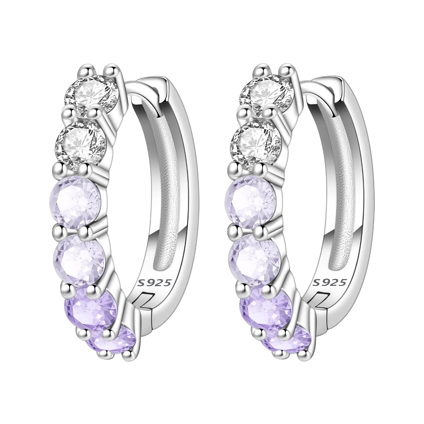 MISEFF Real 925 Sterling Silver Earring Gradual Change Green Blue Colored Zircon Hoop Earrings Engagement Wedding Jewelry Gifts