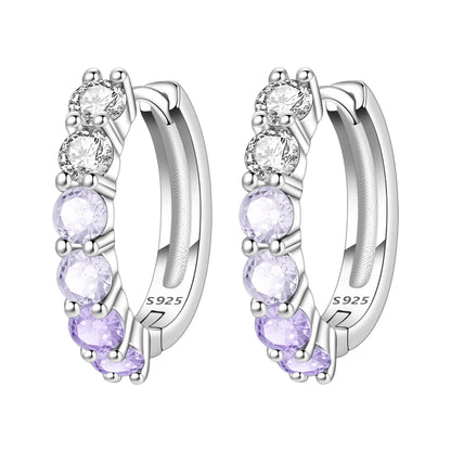 MISEFF Real 925 Sterling Silver Earring Gradual Change Green Blue Colored Zircon Hoop Earrings Engagement Wedding Jewelry Gifts