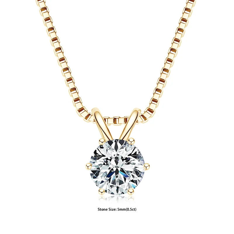 Moissanite Pendant Necklace - Certified 0.5-5ct Round Stone | 925 Sterling Silver Box Chain For Women