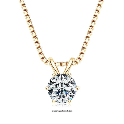 Moissanite Pendant Necklace - Certified 0.5-5ct Round Stone | 925 Sterling Silver Box Chain For Women