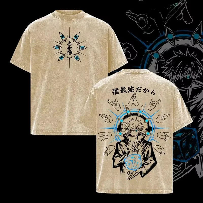 Jujutsu Kaisen T Shirt Men Women Tshirt Gojo Satoru Washed Cotton T-shirt Clothing Summer Short Sleeve Oversized Tees Streetwear