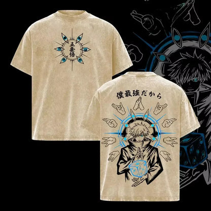 Jujutsu Kaisen T Shirt Men Women Tshirt Gojo Satoru Washed Cotton T-shirt Clothing Summer Short Sleeve Oversized Tees Streetwear