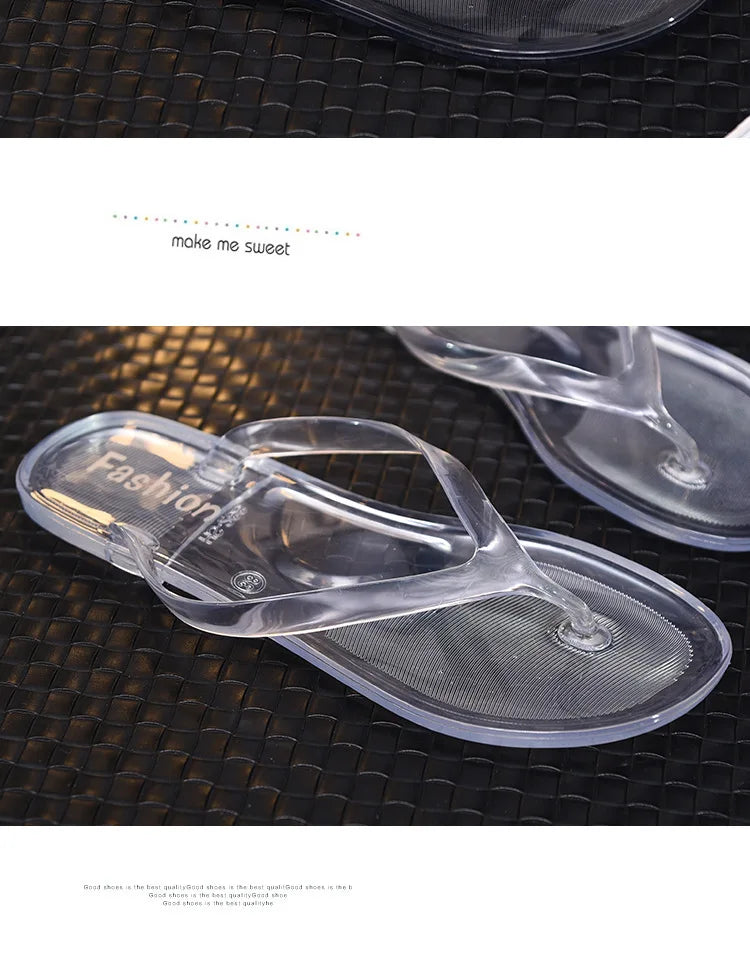 Hot Transparent Beach Sandals Korean Version Female Jelly Crystal Clip On Flip Flops Summer Student Outfit Leisure Flat Bottom