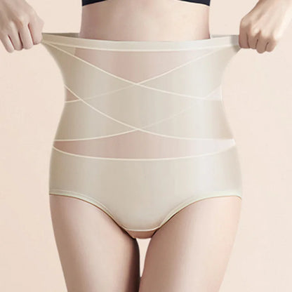 Women Ice Silk High Waist Shapewear Panties Cross Bandage Tummy Control Underwear