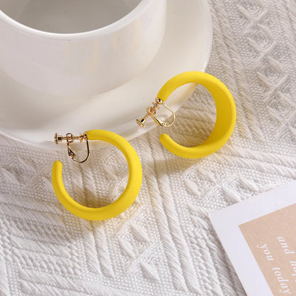 Summer Big Neon Colorful Acrylic C Shaped Hoop Clip on Earrings Geometric Round Earrings for Women Fashion Non Piercing Jewelry