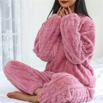 Cozy Coral Velvet Pajama Set - Warm Womens Loungewear for Winter  Christmas - ZOOMNSTORE