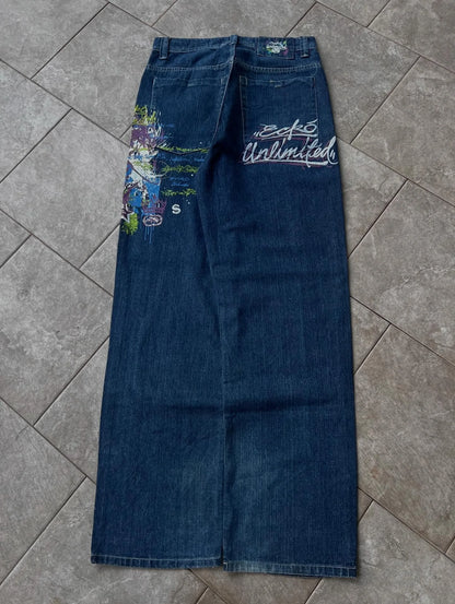 Y2K Vintage Printing Men Baggy Jeans Harajuku Trend Women Hip Hop Fashion Casual Joker Couple Wide-Leg Pants Streetwear