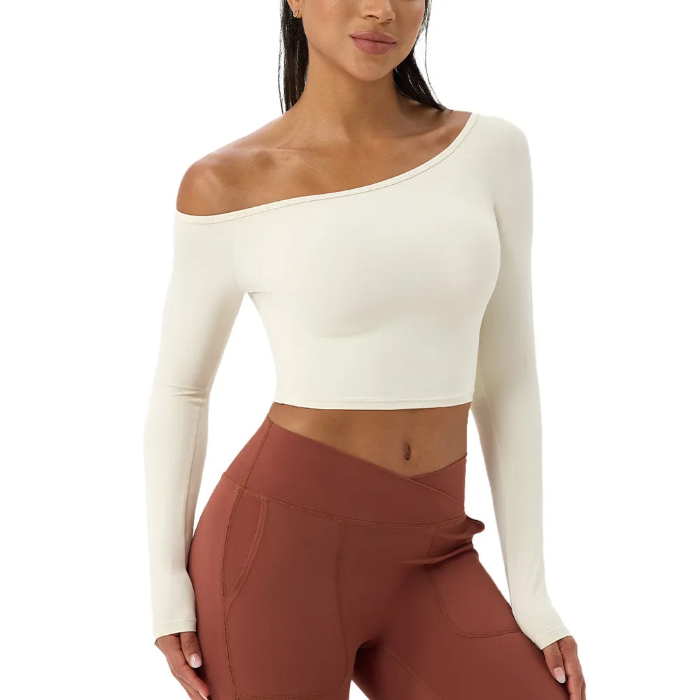 Women's Yoga Shirt - Long Sleeve One Shoulder Tight Fit Workout Top | Quick Drying