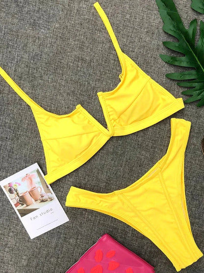V Shaped Thong Bikini - Denim Two Piece Bikini Set With Push Up Bathing Suit
