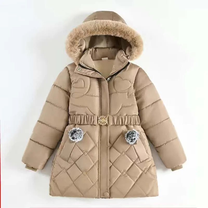Girls Winter Jacket - Warm Hooded Cotton Polyester Coat | Windproof Kids Outerwear
