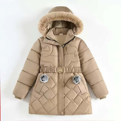 Girls Winter Jacket - Warm Hooded Cotton Polyester Coat | Windproof Kids Outerwear