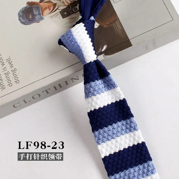 Narrow Striped Knitted Necktie for Men - Retro Korean Style Casual Cravat Accessory