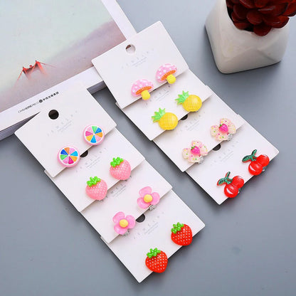 Children's Earrings No Punch Cute Vegetables Flowers Girls Ear Clips Korean Version Pain-resistant Resin Children's Ear Clips