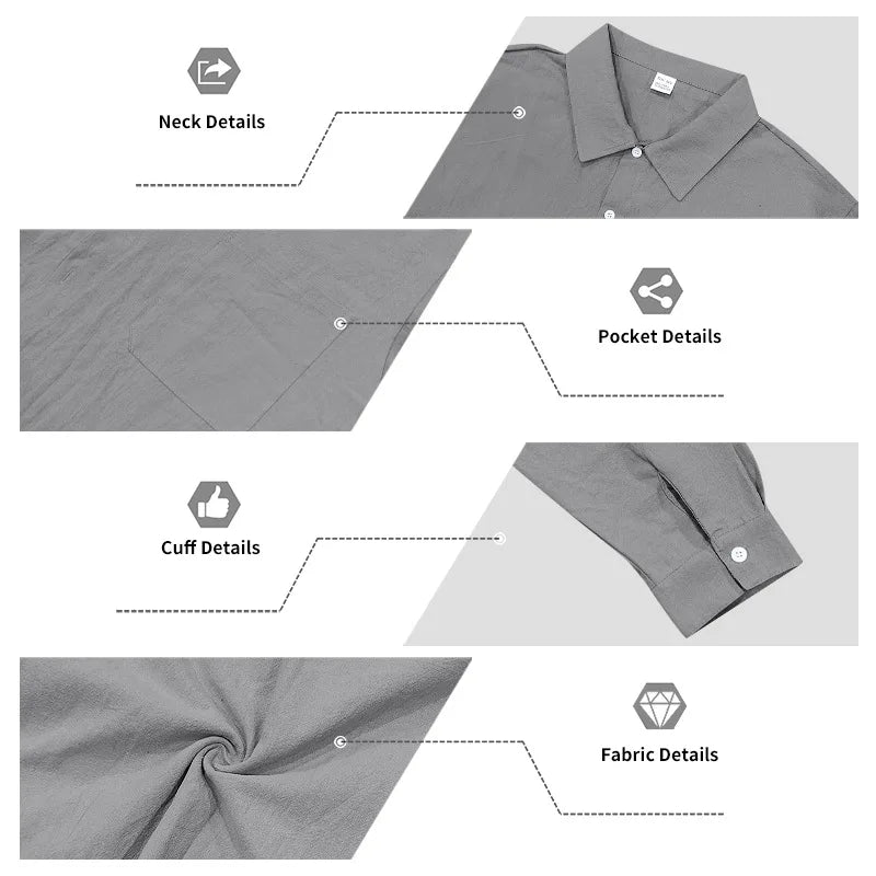 Men's Autumn Loose Trend Linen Solid Color Simple Lapel Long-Sleeved Shirt Beach Trousers Set