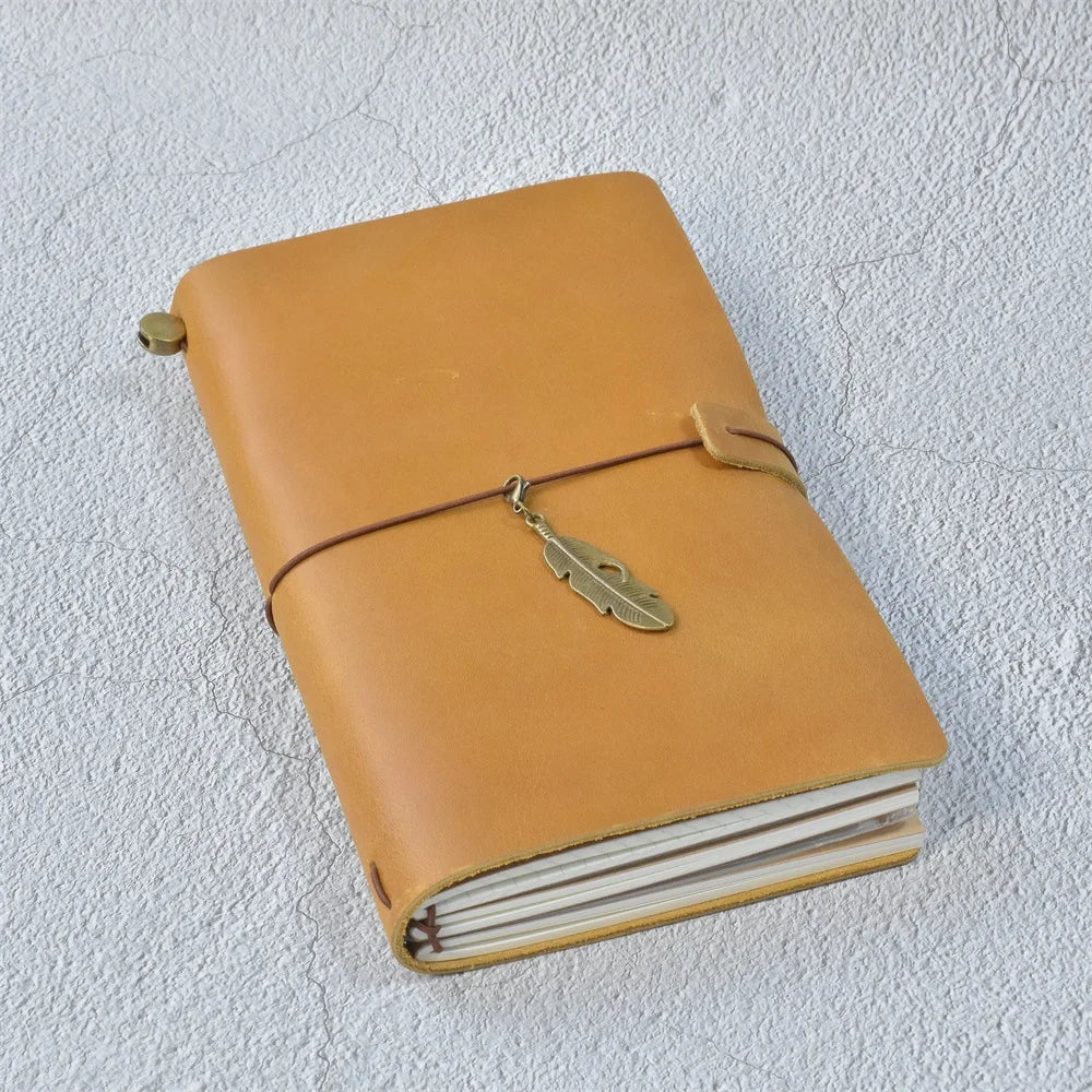 Leather Travel Journal - Refillable Notebook With Embossed Leather Cover, Handmade Diary