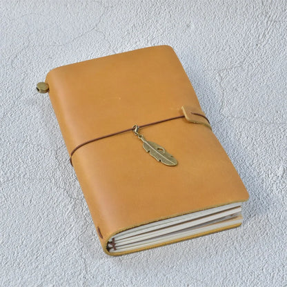 Leather Travel Journal - Refillable Notebook With Embossed Leather Cover, Handmade Diary
