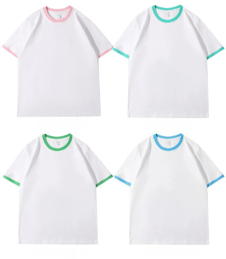 210G Heavy Cotton Men's T-shirt Edge-bumping O-Neck Short-sleeved Man T shirt Contrasting Color Splicing Men T-shirt Tops Tees