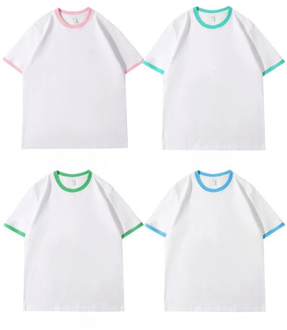 210G Heavy Cotton Men's T-shirt Edge-bumping O-Neck Short-sleeved Man T shirt Contrasting Color Splicing Men T-shirt Tops Tees