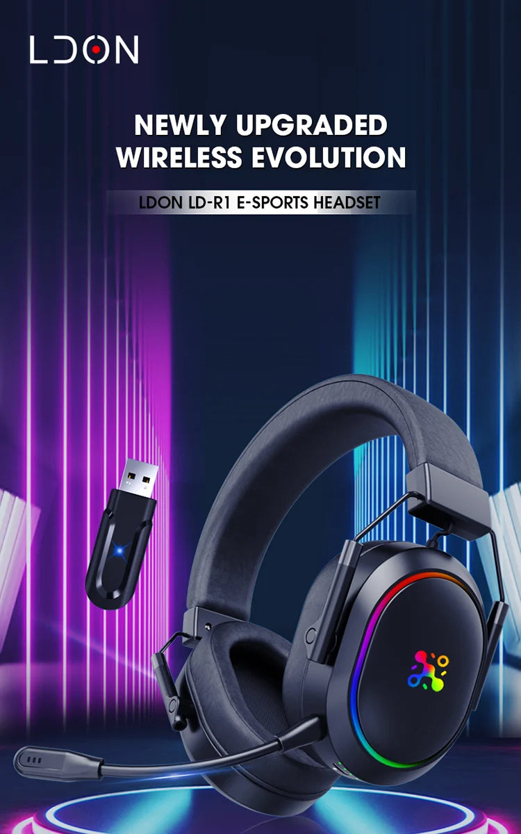 LDON Wireless Gaming Headset for PS5 PS4 Bluetooth 2.4GHz Headphone with Surround Sound Memory Foam for Switch Laptop Mobile Mac