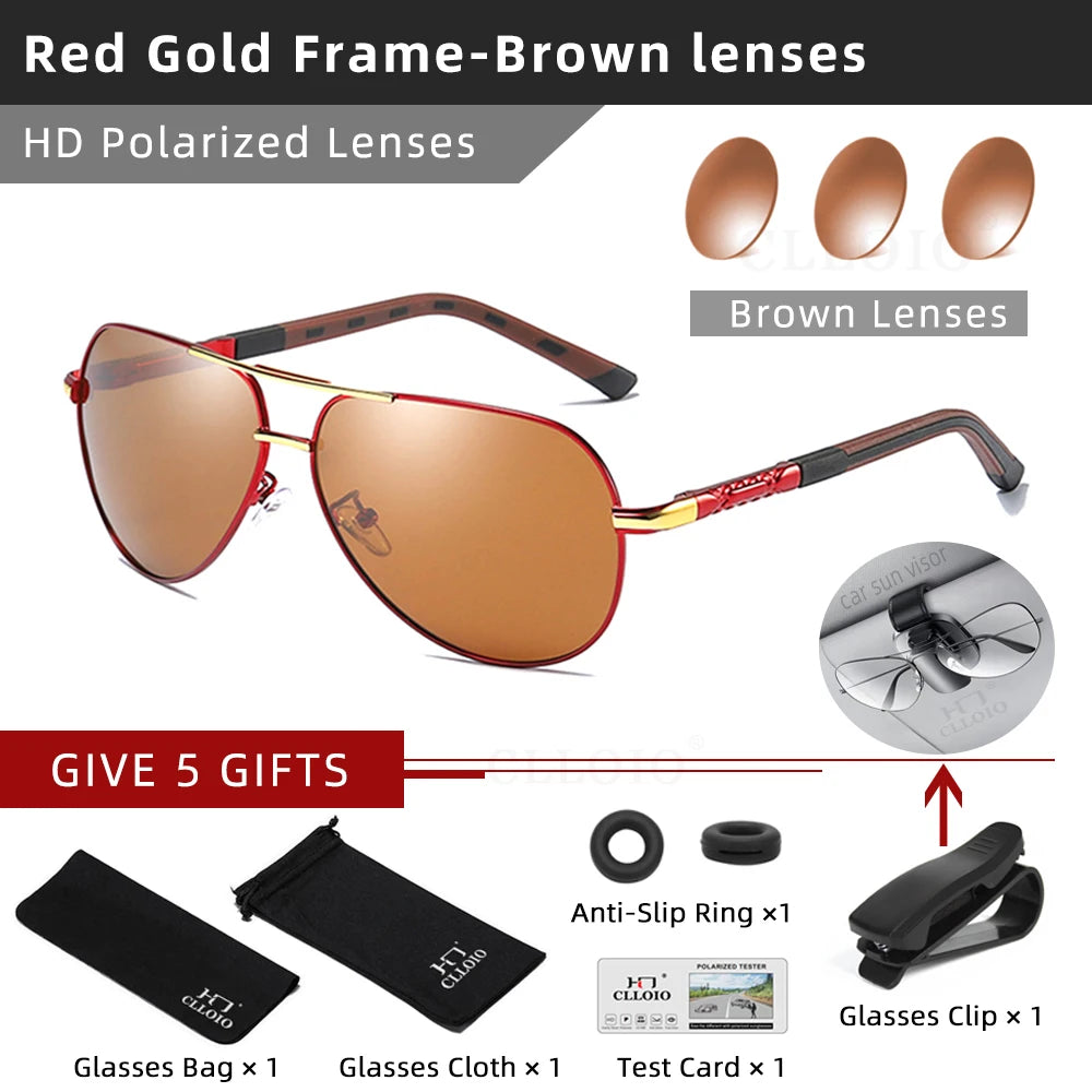 Polarized Pilot Sunglasses - Men's Driving Glasses with Aluminum Frame, UV400 Protection