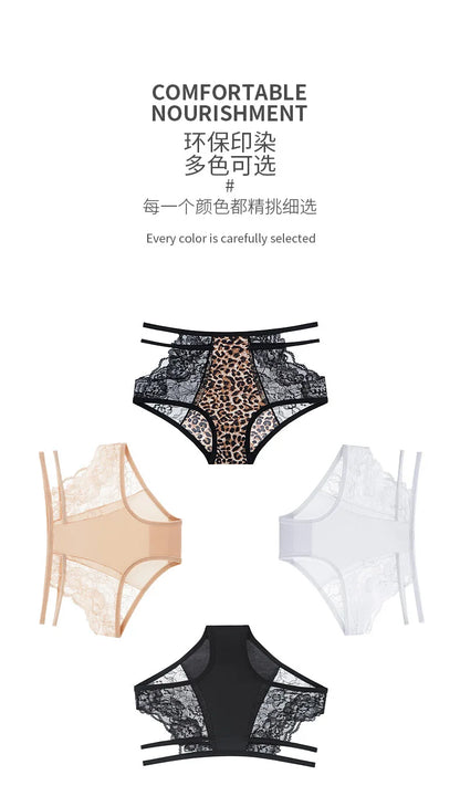 Women's Underwear Sexy Lace Panties Plus Size High Waist Ice Silk Briefs Fashion Seamless Hollow Out Underpants Female Lingerie