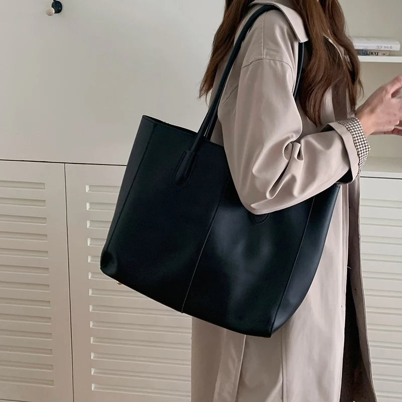 Vintage Women's Tote Bag - Large Capacity PU Leather Shoulder Purse for Everyday Use