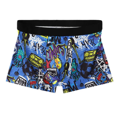 5PCS Random Men's Breathable Boxer Underwear with Colorful Graffiti Patterns Elastic Waistband Trendy and Fashionable Underwear