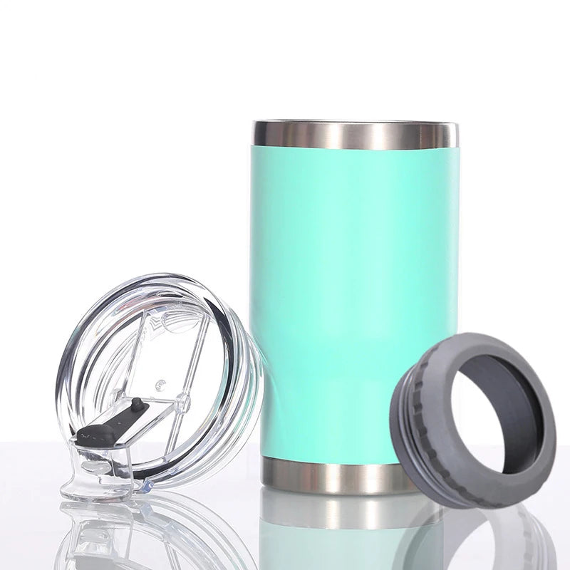 14oz Car Insulated Can Cooler, Universal Stainless Steel Double Lid Beer Cup Cooling Ice Water Bottles Insulated Slim Can Cooler
