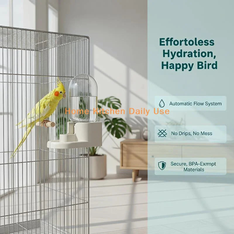 portableAutomatic Bird Water Feeder Drinker Universal Fit Most Bird Cages Accessory for Parrot Canary Finch All Small Pet Birds