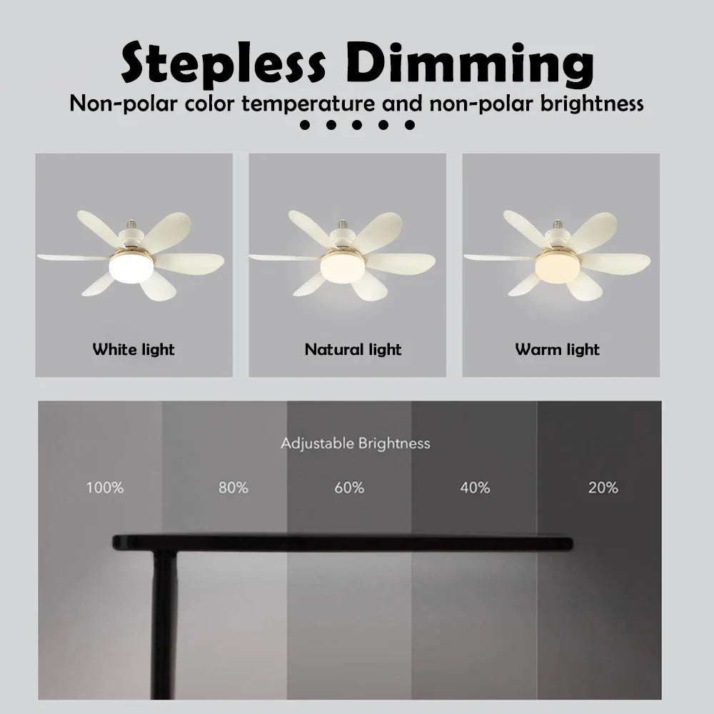 E27 Base 40W LED Ceiling Fan Light 3 Adjustable Lighting Modes Remote Control High Wind Power Electric Fan Light for Living Room